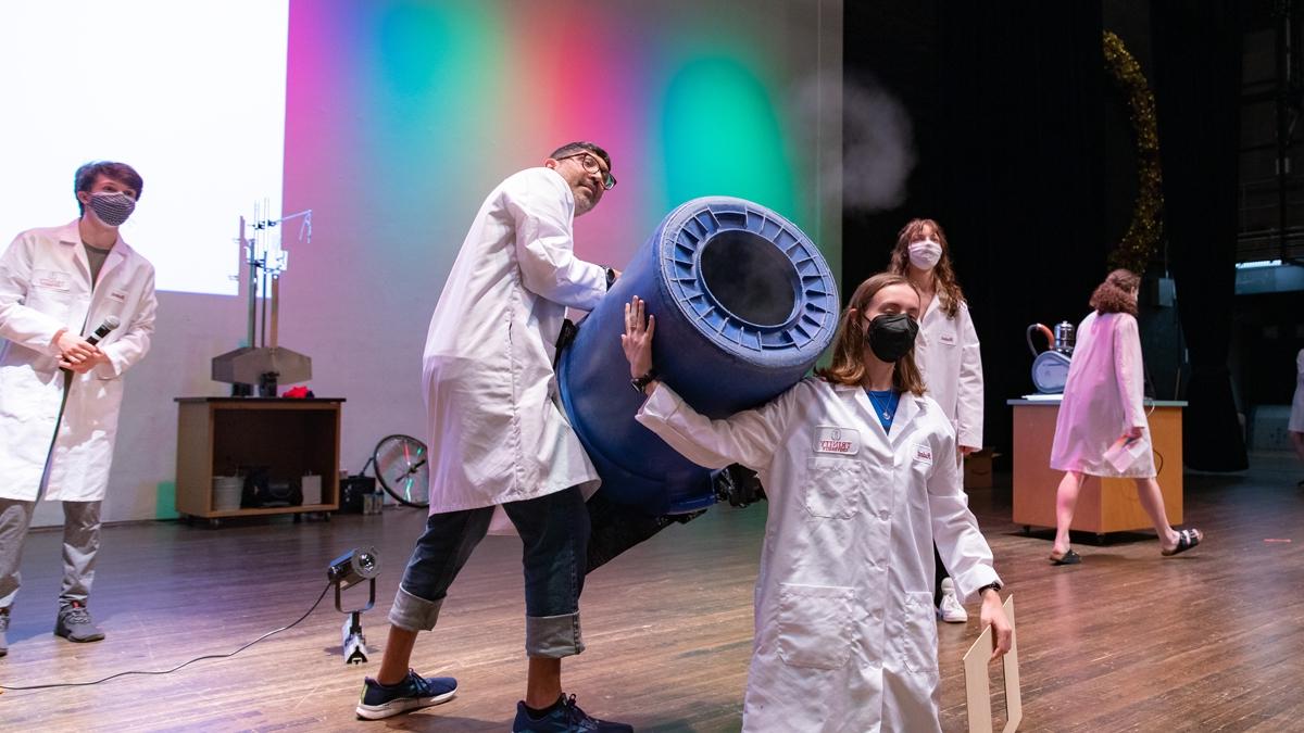 Scientists shoot smoke cannon on stage